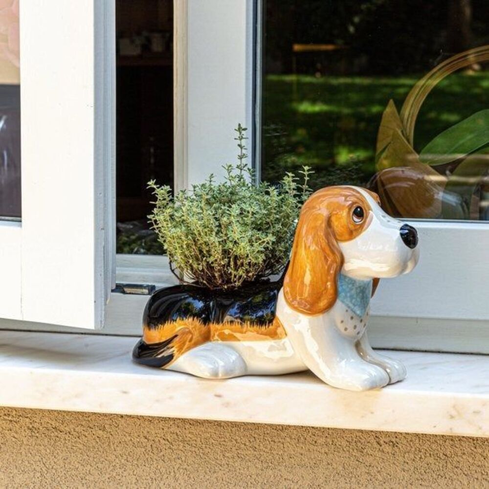 Pioneer Woman Charlie Ranch Dog Stoneware Planter 6"opening W Drain Hole New